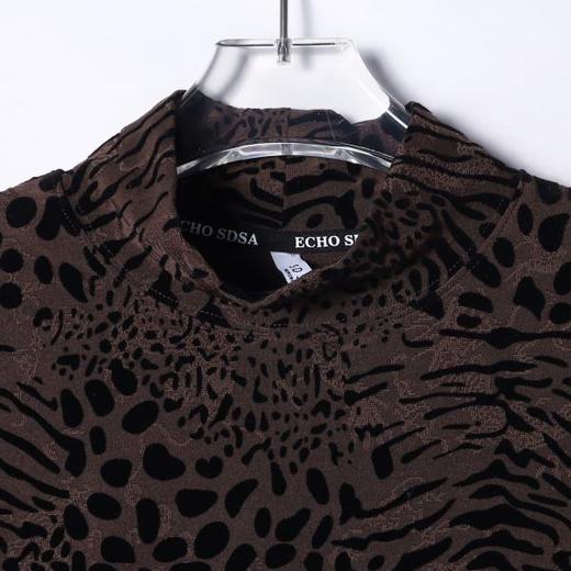 T4818SDSA男士秋冬新款痞帅男装潮牌提花植绒豹纹半高领长袖T恤时尚潮 商品图2