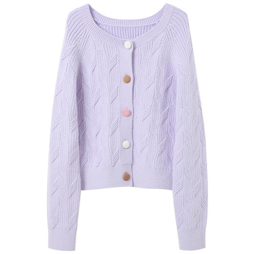 三彩2025冬季新款简约圆领长袖开衫针织衫外套肌理感毛衫休闲M 商品图4