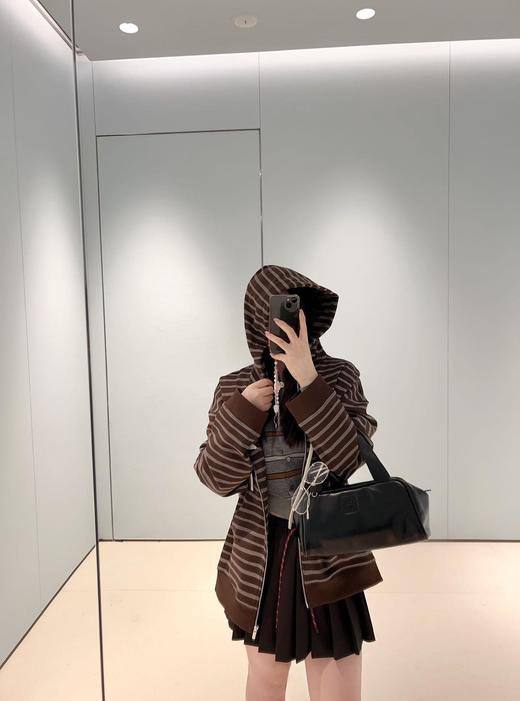 缪缪  25fw早秋新款 咖色条纹棉质拉链连帽卫衣外套（DQJ*MM） 商品图2