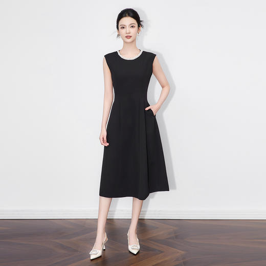 「高货wl」全新升级【铂金会员321/天猫429/差价108】(45655)洛诗琳法式赫本风无袖连衣裙2025秋季气质收腰显瘦钉珠裙 商品图0