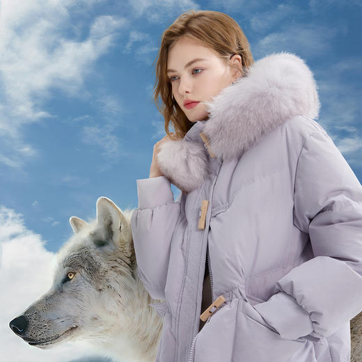 三彩2025冬季新款长款羽绒服狐狸毛领白鸭绒保暖外套宽松休闲M 商品图3