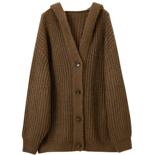 三彩2025冬季新款休闲宽松中长慵懒连帽针织衫长袖开衫简约M 商品图4