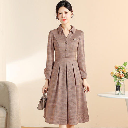 QYMYIYI-ASX2532-Y2025年春秋季新款时尚连衣裙女妈妈装高腰中长款A字裙 商品图0