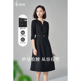 剩S/M/L/XL 米思阳2026春季气质V领七分袖小黑裙收腰显瘦A字连衣裙5058