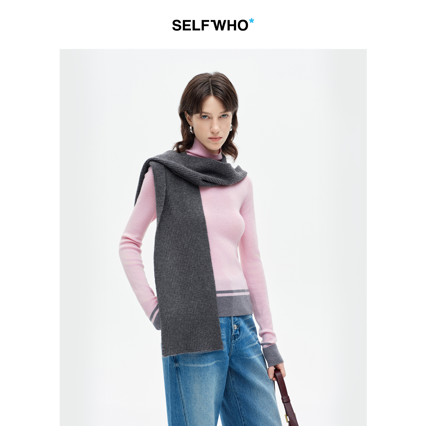 SELFWHO100%美利奴羊毛连帽围巾女2025冬新款柔软保暖高级感围脖