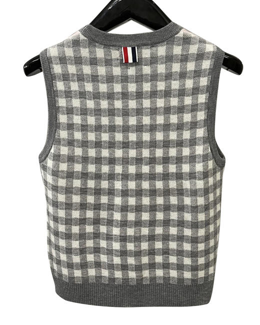 女款拼色格纹针织背心毛衣022 商品图1