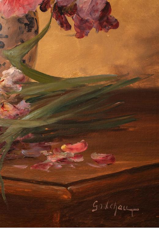 独角鹿西洋古董法国画家Emile Godchaux签名创作花卉静物主题布面古董油画 商品图7