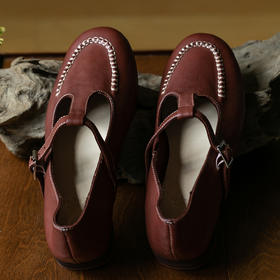 牧衣游原创 平底牛皮单鞋复古文艺舒适 桃浮【不支持会员折】