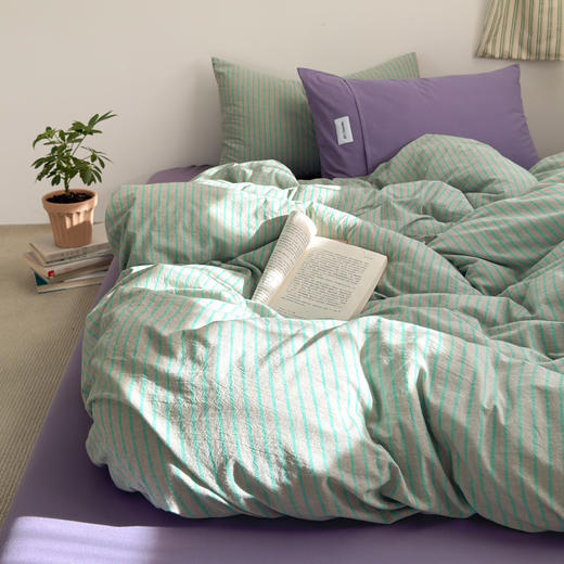 【水洗棉混搭条纹四件套】条纹套件良品全棉水洗棉混搭纯棉床品件套民宿酒店4件套 商品图8