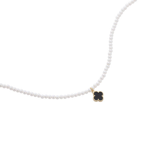 三彩2025新款复古黑金四叶海棠纹吊坠珍珠项链锁骨链经典通勤约会 商品图2