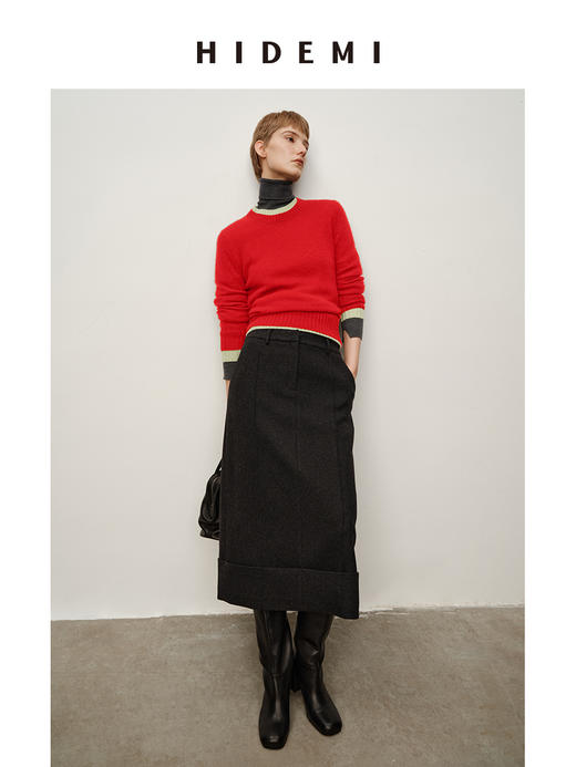 HIDEMI 进口stoll26支精纺纱织山羊绒圆领长袖极简针织毛衣 商品图8
