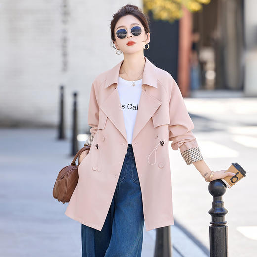 HR ZYF8878韩系轻奢风衣英伦风拼接条纹中长款外套 商品图3