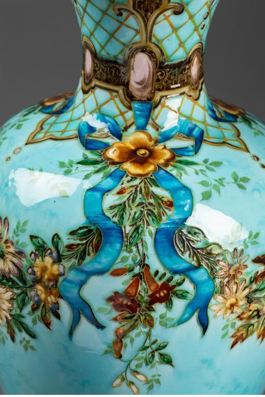 独角鹿西洋古董法国大师Théodore Deck彩釉陶瓷古董花瓶艺术摆件一对 商品图5