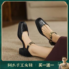阿么手工女鞋一字带高跟凉鞋夏外穿5CM气质御姐范方头玛丽珍鞋女