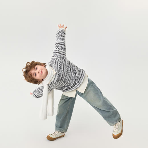 马克珍妮男童复古费尔岛绵羊毛针织毛衣2025年秋冬新款551808 商品图2