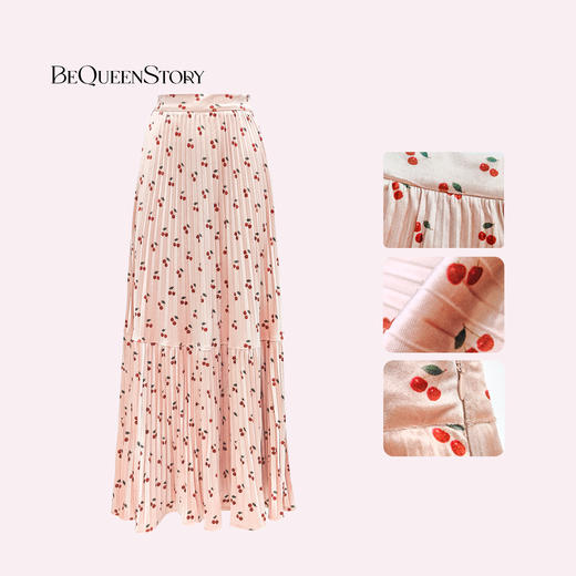 余潇潇【樱桃环游】法式复古樱桃印花高级褶皱垂坠感百搭长款半裙 商品图2
