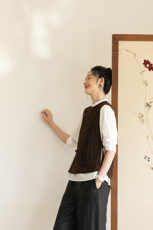 牧衣游原创 重磅格子肌理香云纱马夹老布手工感复古禅意上衣 之然 商品图5