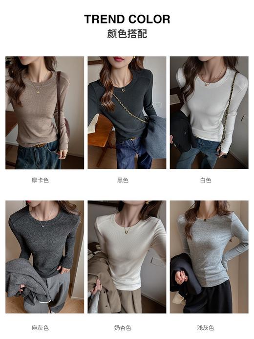 高级感百搭圆领加厚磨毛长袖内搭秋冬季修身打底衫女 商品图1