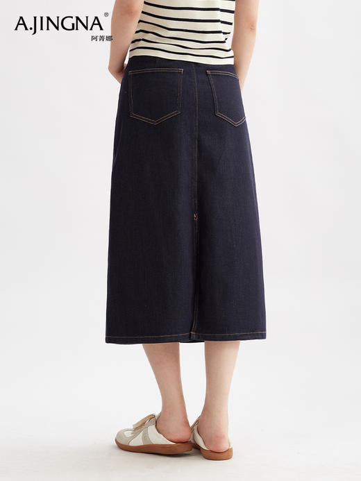 【低调美感】阿菁娜复古百搭后松紧腰牛仔半身裙F30Q213019 商品图4