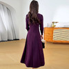 QYMXYKL-26805-Y连衣裙女2025年新款中年妈妈装长袖V领中长款紫色A字裙 商品缩略图2