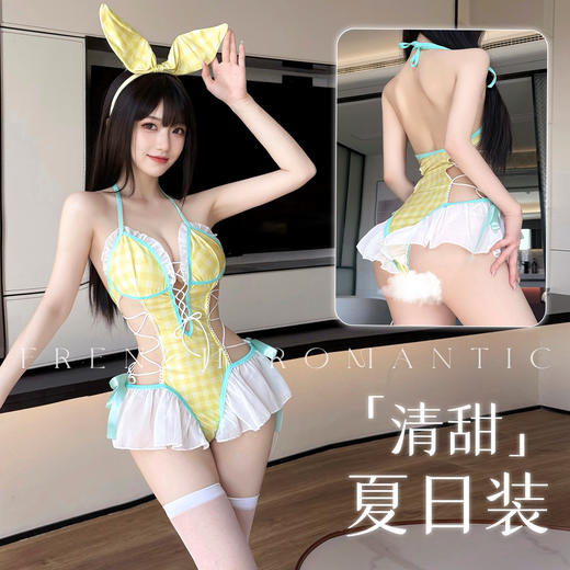霏慕 清甜一夏露腰开裆连体衣ZY47调情透视免脱诱惑情趣内衣睡衣诱惑套装 商品图0