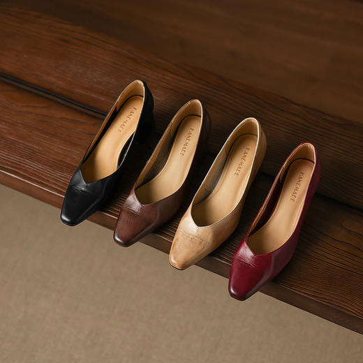 【预售5天】复古头层水洗牛皮小方头，V口单鞋粗跟高跟小皮鞋HB&5508 商品图3