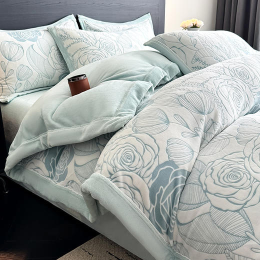 自然醒A类5D立体浮雕宽边牛奶绒四件套高档法兰珊瑚绒床单被套秋冬季轻奢床品QJ 商品图11