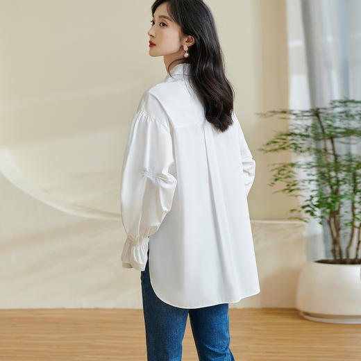 米思阳2026春季新款简约设计感纯棉衬衫泡泡袖褶皱宽松上衣女0256 商品图8