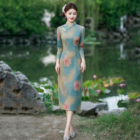 SC22038妈妈装国风中式长款苏州秋季长袖旗袍2025新款女复古修身收腰秋冬