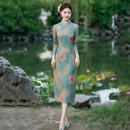 SC22038妈妈装国风中式长款苏州秋季长袖旗袍2025新款女复古修身收腰秋冬 商品图0