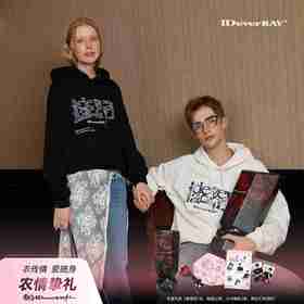 IDEVERRAY早秋新品印花连帽卫衣男女同款宽松长袖外穿白色上衣潮