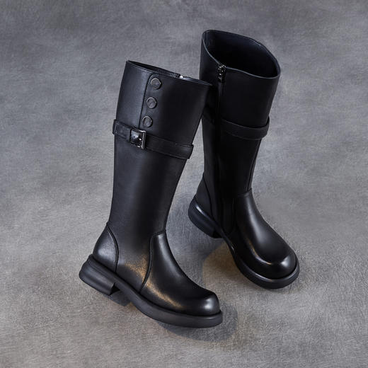 ZM 258661复古厚底骑士靴显瘦圆头皮带扣粗跟长筒靴 商品图3