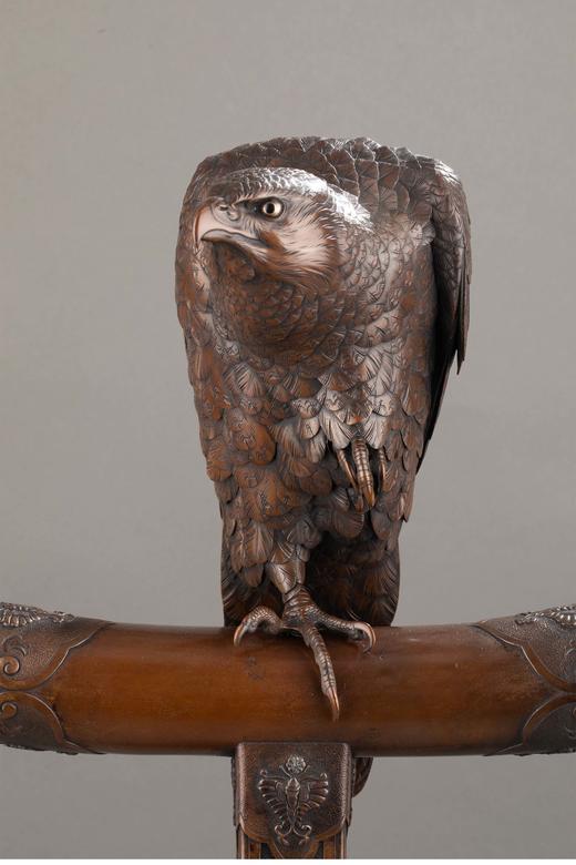 独角鹿西洋古董日本明治时期工匠正明签名出品龙纹底座装饰雄鹰造型赤铜古董雕塑 商品图3