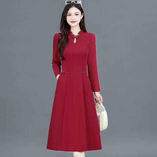 QYMTYH-99H209 -Y新中式国风复古旗袍连衣裙女2025年秋季新款红色礼服裙 商品图0