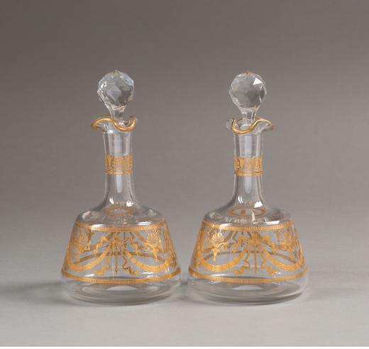 独角鹿西洋古董法国著名水晶工坊圣路易出品24K描金修饰Congress花纹款精雕水晶酒具套件 商品图2