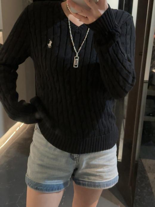 拉家纯色徽标嵌花V领针织长袖毛衣男女同款(波哥XL,蕾姐M) 商品图4