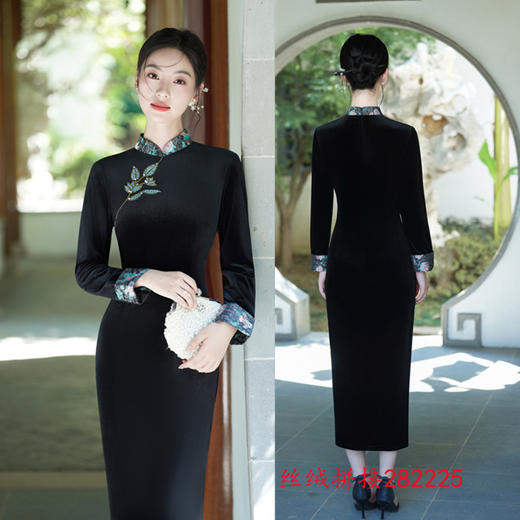 SKY 282225时尚拼接丝绒复古国风改良新中式日常可穿旗袍 商品图0