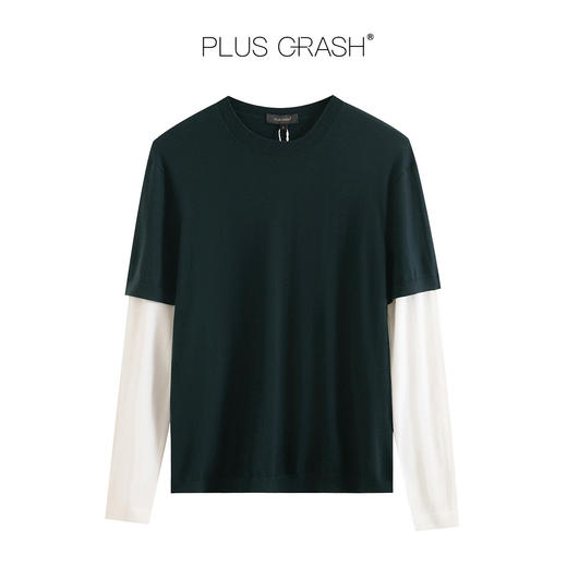 PLUS CRASH纯羊毛100%春秋新拼接假两件长袖针织衫打底衫男女同款 商品图6