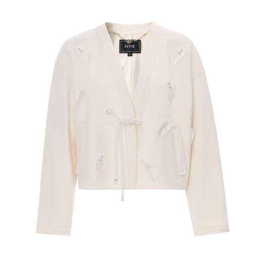 EITIE爱特爱冬季新款时尚复古新中式盘扣V领显瘦纯色毛呢大衣外套8014731 商品图5