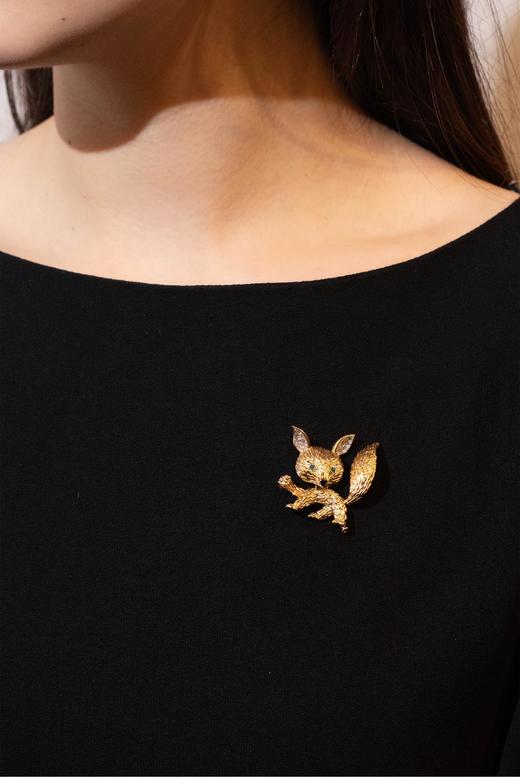 独角鹿西洋古董 法国顶级珠宝世家宝诗龙Boucheron出品18K黄金镶嵌祖母绿钻石及珐琅小狐狸造型古董胸针 商品图1