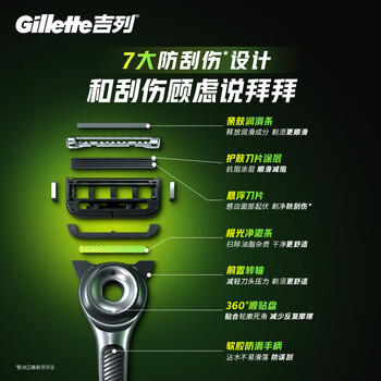 吉列极光刀1刀架4刀头 差旅便携 5层刀片 手动 剃刮胡须刀 去油款男士礼物 京东自营旗舰非吉利 防刮伤免须泡 商品图0
