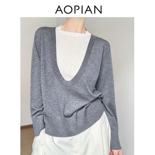 奥篇【1920S系列】撞色假两件U领式混纺羊毛针织衫 商品图2