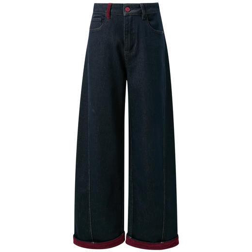 三彩2025冬季新款一体绒磨毛牛仔裤休闲裤长裤宽松阔腿裤弯刀裤M 商品图4