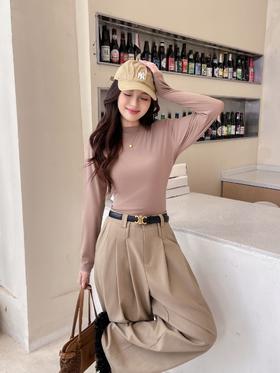 女士秋季百搭上衣长袖莱赛尔小立领打底衫