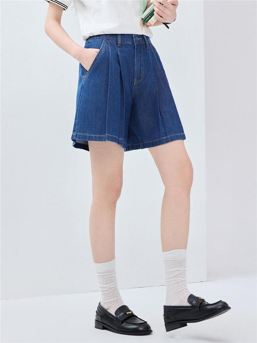 佐丹奴牛仔短裤女黑科技凉感压褶半松紧腰薄款牛仔裤子女13405239 商品图0