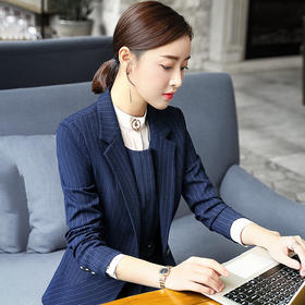黑蓝条纹职业套装女春秋西服正装XZ8228