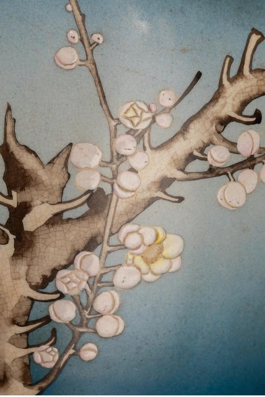 独角鹿西洋古董1900年代日本明治时期出品京都錦光山制款梅花牡丹纹主题蓝地描金彩绘萨摩烧花瓶一对 商品图5