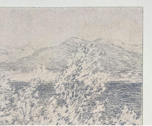 独角鹿西洋古董1892年代法国巴黎Belfond & Cie出版印象派大师莫奈授权版画家Georges William Thornley出品限量石版画作品《昂蒂布海角远眺》 商品图3