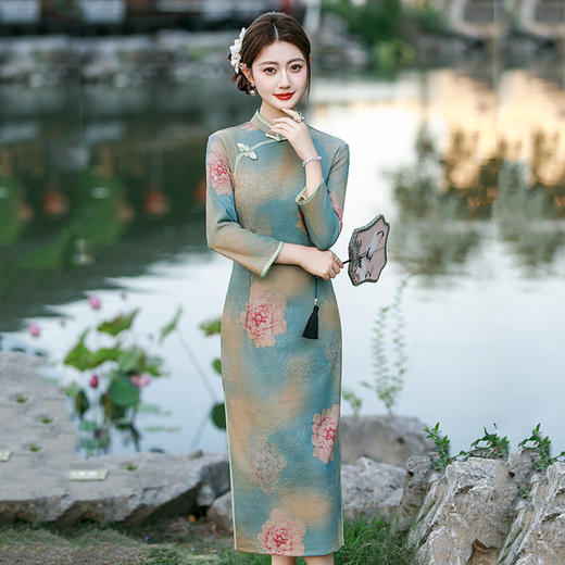 SC22038妈妈装国风中式长款苏州秋季长袖旗袍2025新款女复古修身收腰秋冬 商品图4