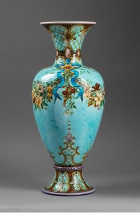 独角鹿西洋古董法国大师Théodore Deck彩釉陶瓷古董花瓶艺术摆件一对